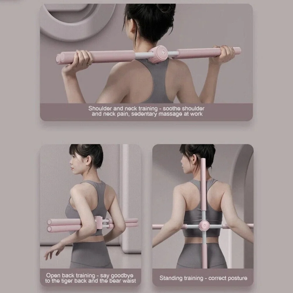Yoga Sticks Stretching Tool‎ Humpback Corrector Retractable Posture Stick Pink